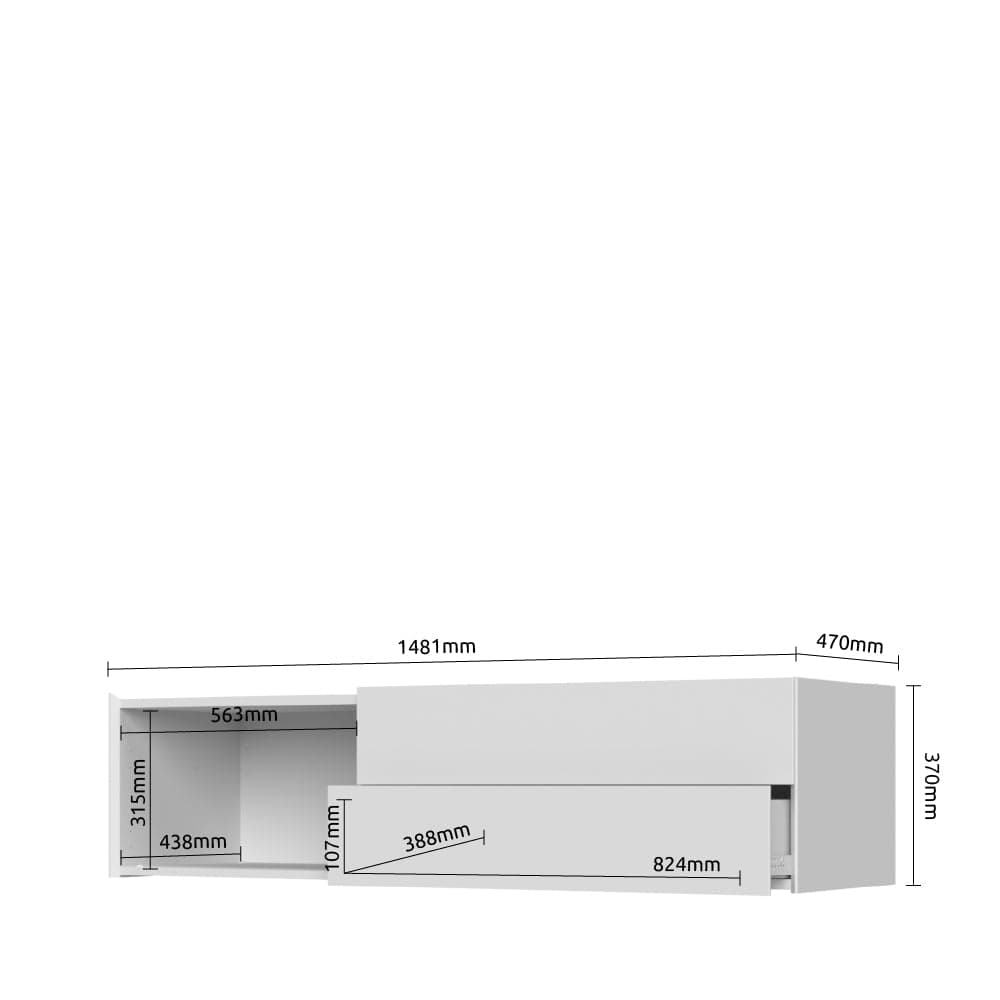 Comoda TV suspendata din pal si MDF, cu 2 sertare si 1 usa, Sky TV148-1K2F/S45 Crem, l148xA47xH37 cm (5)