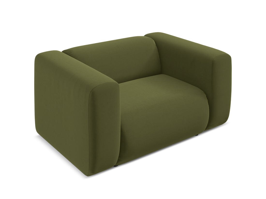 Fotoliu Fix tapitat cu stofa, Ekahi Velvet C23 Verde Olive / Negru, l137xA89xH70 cm (3)