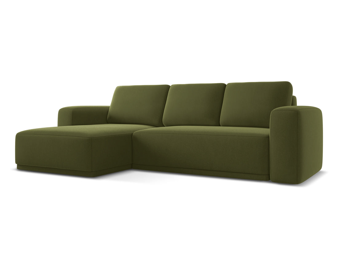 Coltar Extensibil, Sezlong pe Stanga, Tapitat cu Stofa, Kaila Velvet C23 Verde Olive, l258xA160xH91 cm