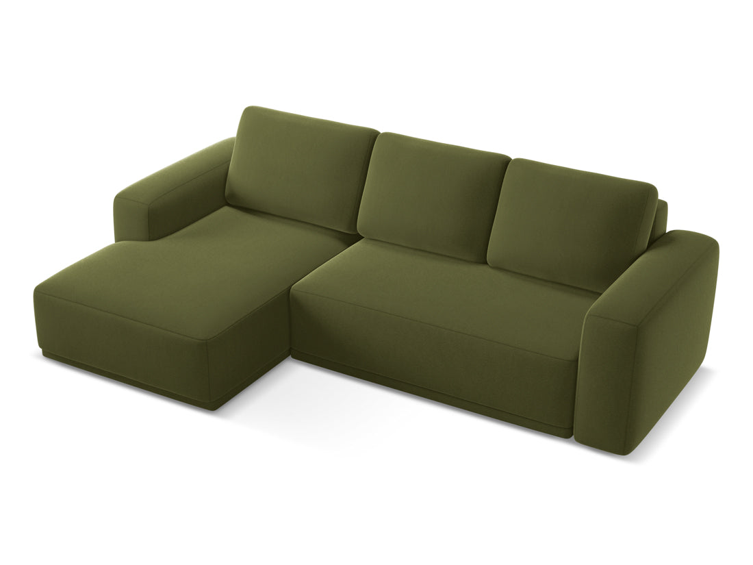 Coltar Extensibil, Sezlong pe Stanga, Tapitat cu Stofa, Kaila Velvet C23 Verde Olive, l258xA160xH91 cm (4)