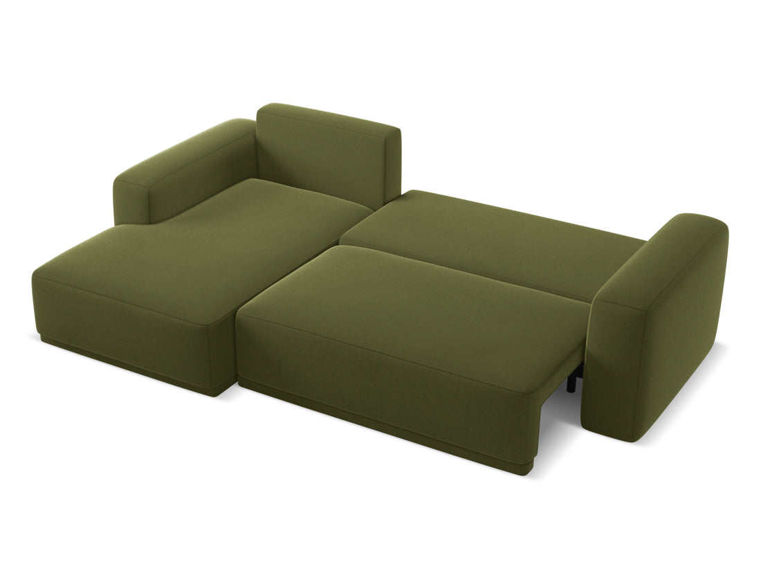 Coltar Extensibil, Sezlong pe Stanga, Tapitat cu Stofa, Kaila Velvet C23 Verde Olive, l258xA160xH91 cm (5)