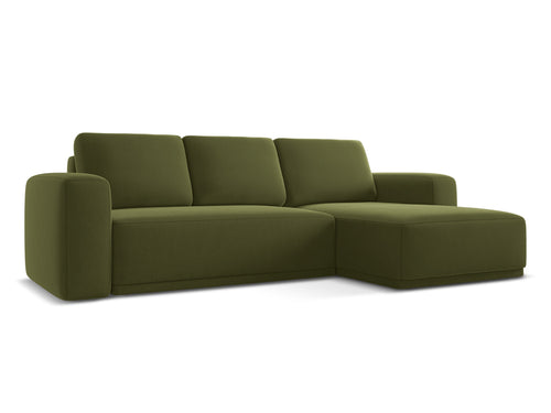 Coltar Extensibil, Sezlong pe Dreapta, Tapitat cu Stofa, Kaila Velvet C23 Verde Olive, l258xA160xH91 cm