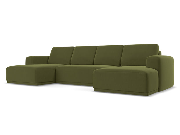 Coltar Extensibil, Sezlong Universal (pe Stanga sau pe Dreapta), Tapitat cu Stofa, Kaila Velvet C23 Verde Olive, l333xA160xH91 cm (3)