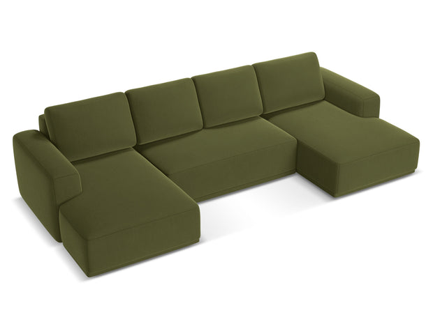 Coltar Extensibil, Sezlong Universal (pe Stanga sau pe Dreapta), Tapitat cu Stofa, Kaila Velvet C23 Verde Olive, l333xA160xH91 cm (4)