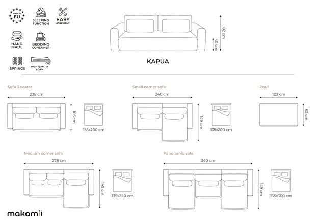 Coltar Extensibil, Sezlong Universal (pe Stanga sau pe Dreapta), Lada de Depozitare, Tapitat cu Stofa, Kapua C5 Albastru Denim, l340xA149xH82 cm (7)