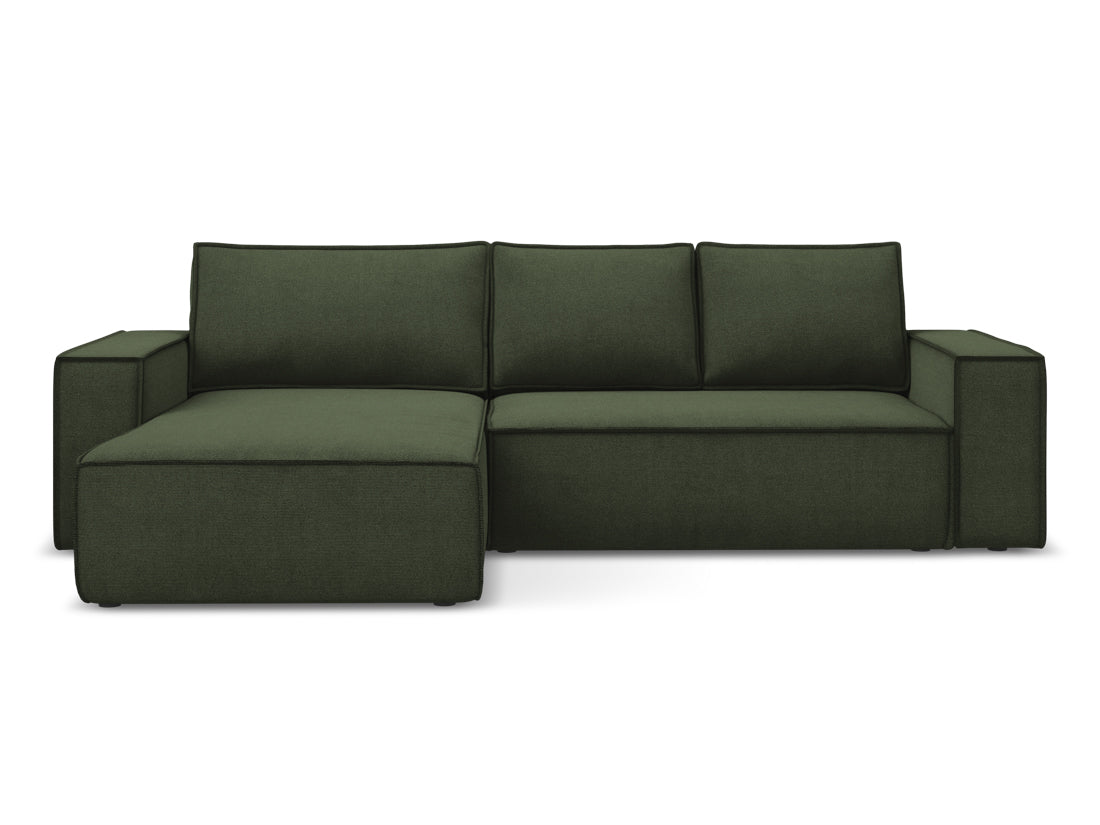 Coltar Extensibil, Sezlong pe Stanga, Lada de Depozitare, Tapitat cu Stofa, Kimo C2 Verde Olive, l290xA185xH82 cm (1)