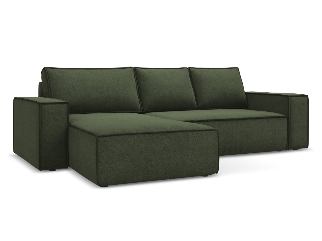 Coltar Extensibil, Sezlong pe Stanga, Lada de Depozitare, Tapitat cu Stofa, Kimo C2 Verde Olive, l290xA185xH82 cm (2)