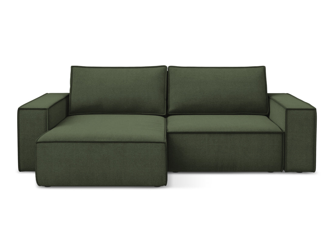 Coltar Extensibil, Sezlong pe Stanga, Lada de Depozitare, Tapitat cu Stofa, Kimo C2 Verde Olive, l257xA148xH82 cm (1)