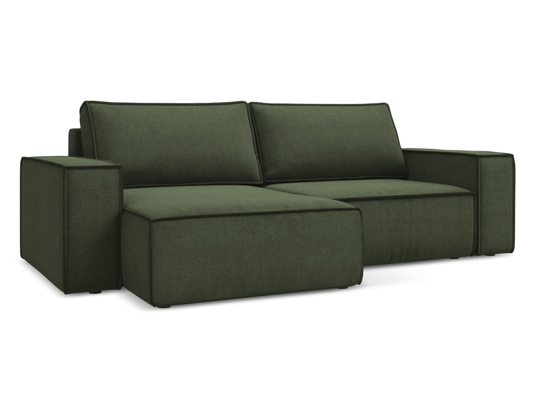 Coltar Extensibil, Sezlong pe Stanga, Lada de Depozitare, Tapitat cu Stofa, Kimo C2 Verde Olive, l257xA148xH82 cm (2)