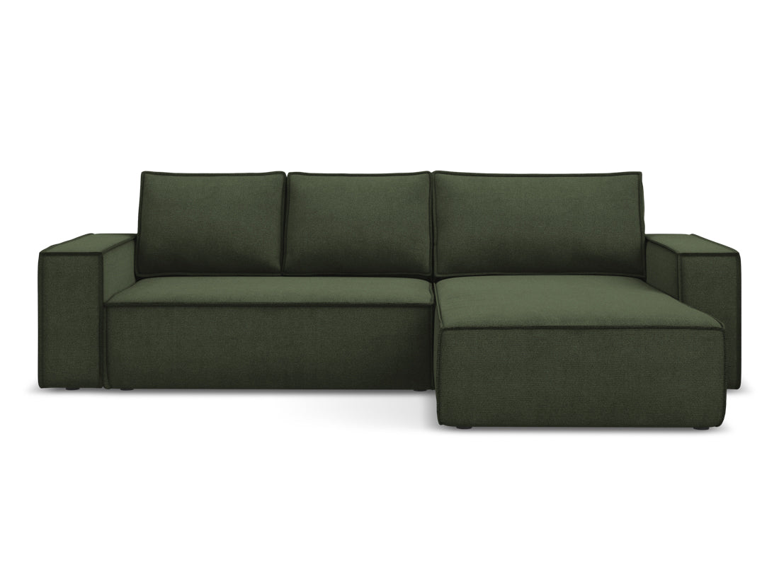 Coltar Extensibil, Sezlong pe Dreapta, Lada de Depozitare, Tapitat cu Stofa, Kimo C2 Verde Olive, l290xA185xH82 cm (1)