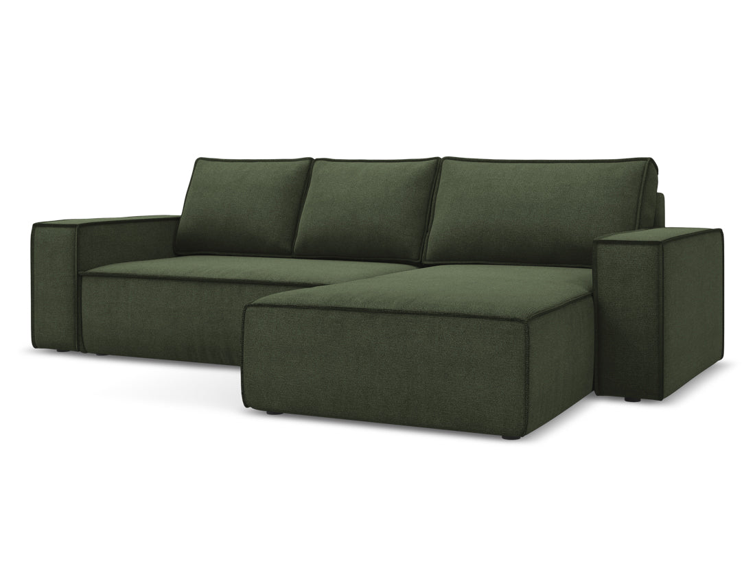 Coltar Extensibil, Sezlong pe Dreapta, Lada de Depozitare, Tapitat cu Stofa, Kimo C2 Verde Olive, l290xA185xH82 cm (2)