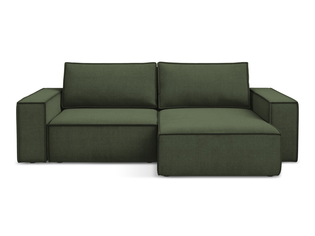 Coltar Extensibil, Sezlong pe Dreapta, Lada de Depozitare, Tapitat cu Stofa, Kimo C2 Verde Olive, l257xA148xH82 cm (1)