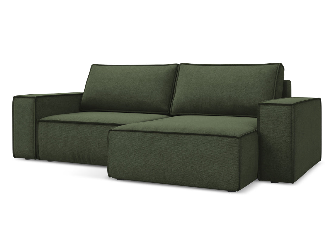 Coltar Extensibil, Sezlong pe Dreapta, Lada de Depozitare, Tapitat cu Stofa, Kimo C2 Verde Olive, l257xA148xH82 cm (2)