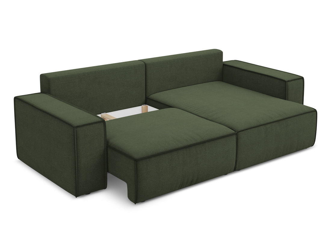 Coltar Extensibil, Sezlong pe Dreapta, Lada de Depozitare, Tapitat cu Stofa, Kimo C2 Verde Olive, l257xA148xH82 cm (4)