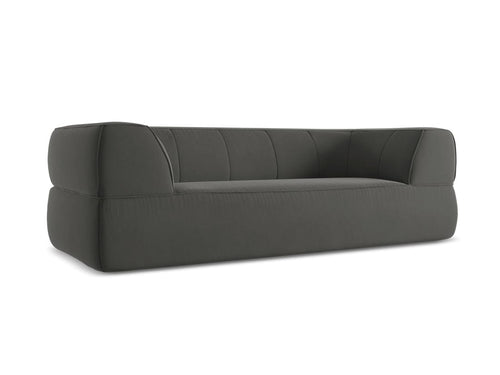 Canapea Fixa, 3 locuri, Tapitata cu Stofa, Liko Velvet 3S-C2 Gri Inchis / Negru, l220xA95xH74 cm