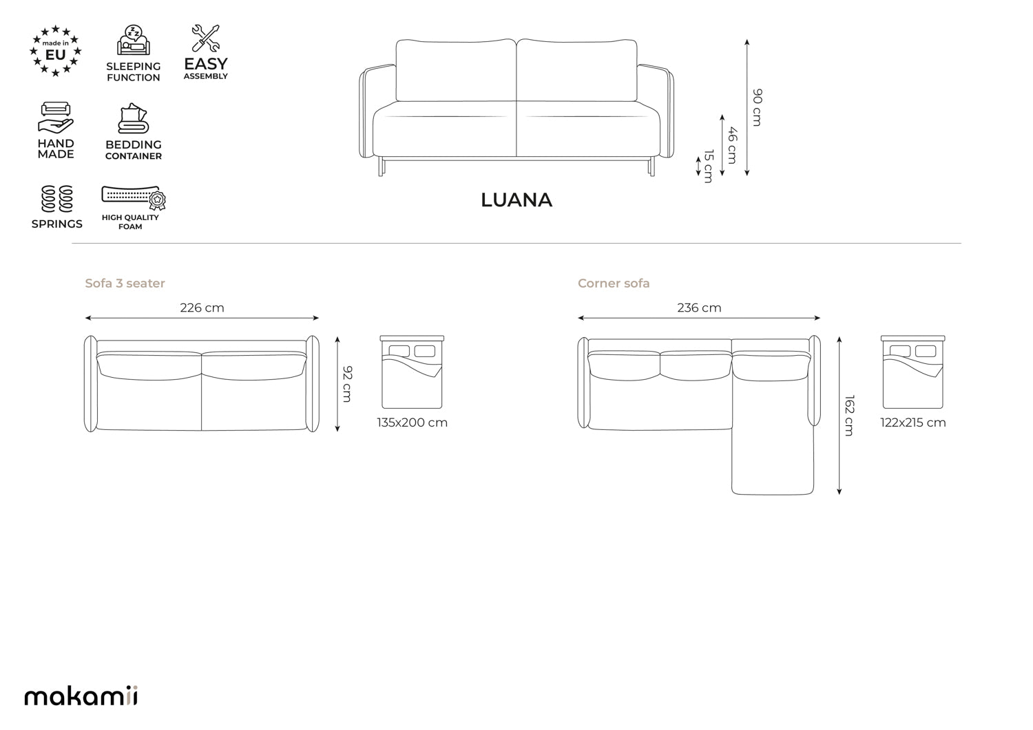 Coltar Extensibil, Sezlong pe Stanga, Lada de Depozitare, Tapitat cu Stofa, Luana C14 Bej Inchis, l236xA162xH90 cm (7)