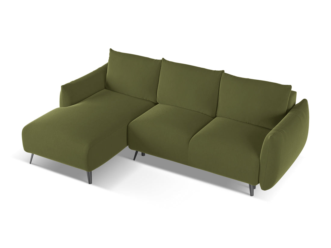 Coltar Extensibil, Sezlong pe Stanga, Tapitat cu Stofa, Malie Velvet C23 Verde Olive, l242xA162xH86 cm (4)