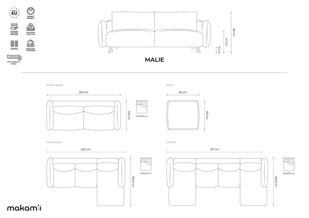 Coltar Extensibil, Sezlong pe Stanga, Tapitat cu Stofa, Malie Velvet C27 Marin, l242xA162xH86 cm (7)