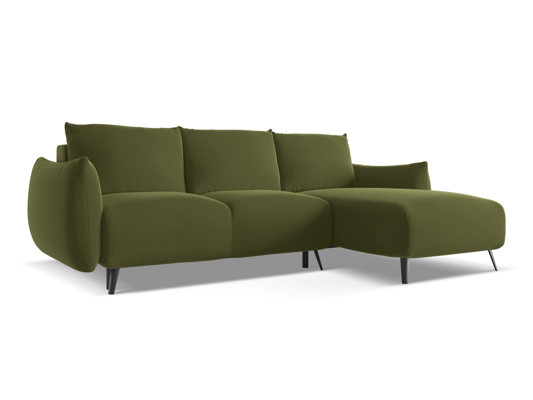 Coltar Extensibil, Sezlong pe Dreapta, Tapitat cu Stofa, Malie Velvet C23 Verde Olive, l242xA162xH86 cm