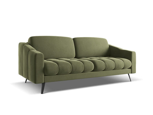 Canapea Fixa, 3 locuri, Tapitata cu Stofa, Nalu Velvet 3S-C11 Verde Olive / Negru, l202xA95xH80 cm