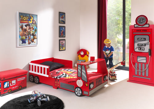 Pat din MDF, pentru copii, Toddler Fire Truck Rosu, 140 x 70 cm