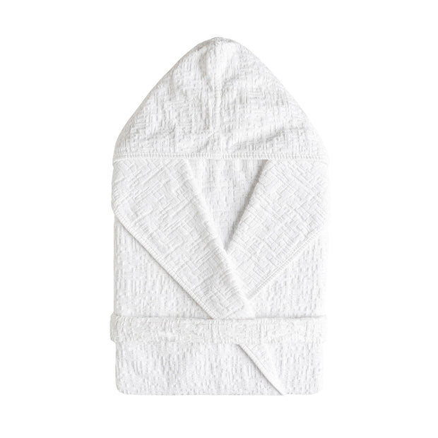 Halat de baie Unisex, din Bumbac, Gaufre Hooded Alb & SRMPT-GAUFRE-HOODED-14208-WHITE