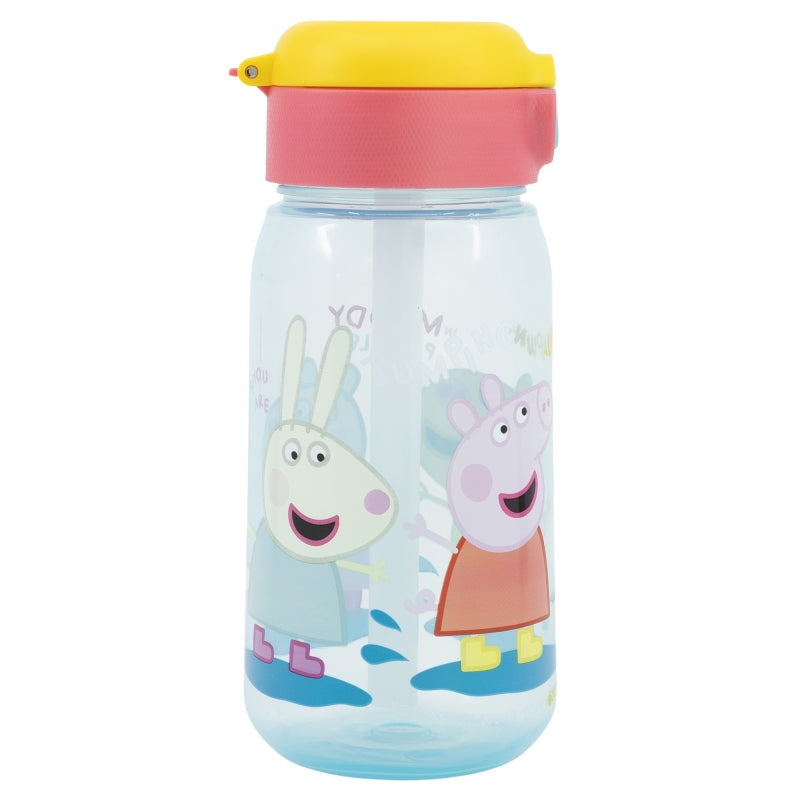 Sticla de apa pentru copii, cu pai, din plastic, Peppa Pig Multicolor, 510 ml