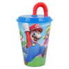 Pahar pentru copii, din plastic, cu pai, Super Mario Multicolor, 430 ml