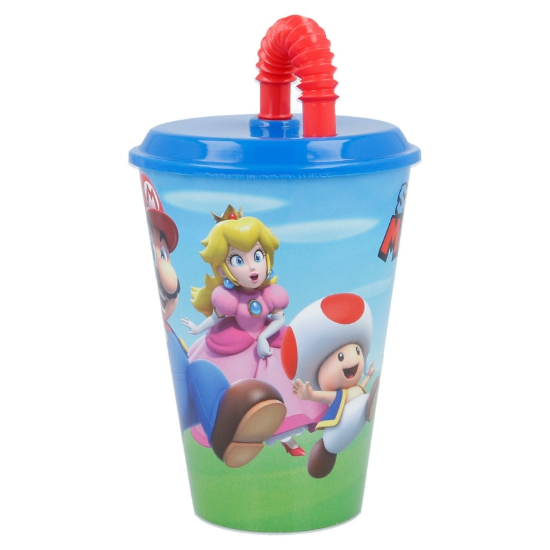 Pahar pentru copii, din plastic, cu pai, Super Mario Multicolor, 430 ml (2)