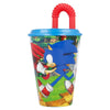 Pahar pentru copii, din plastic, cu pai, Sonic Multicolor, 430 ml