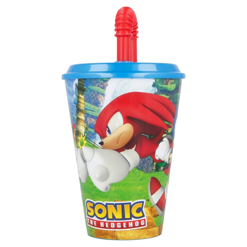 Pahar pentru copii, din plastic, cu pai, Sonic Multicolor, 430 ml (1)