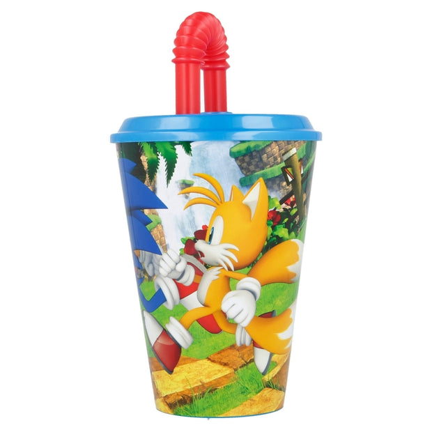 Pahar pentru copii, din plastic, cu pai, Sonic Multicolor, 430 ml (2)