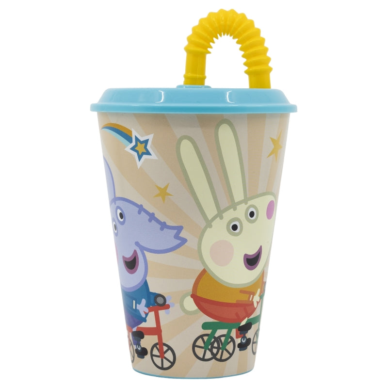 Pahar pentru copii, din plastic, cu pai, Peppa Pig Multicolor, 430 ml