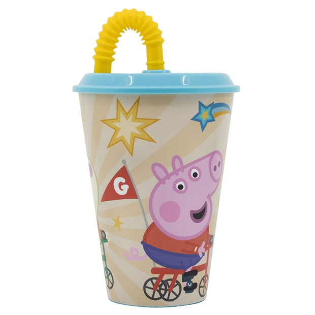 Pahar pentru copii, din plastic, cu pai, Peppa Pig Multicolor, 430 ml (1)