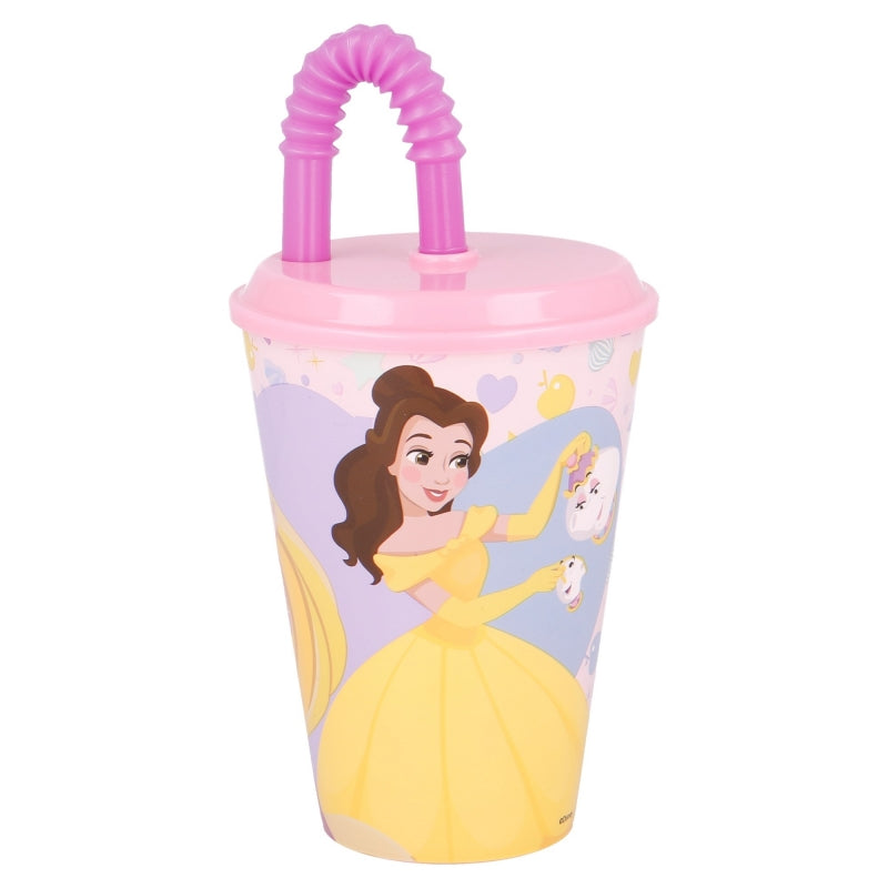 Pahar pentru copii, din plastic, cu pai, Princesses Multicolor, 430 ml (1)