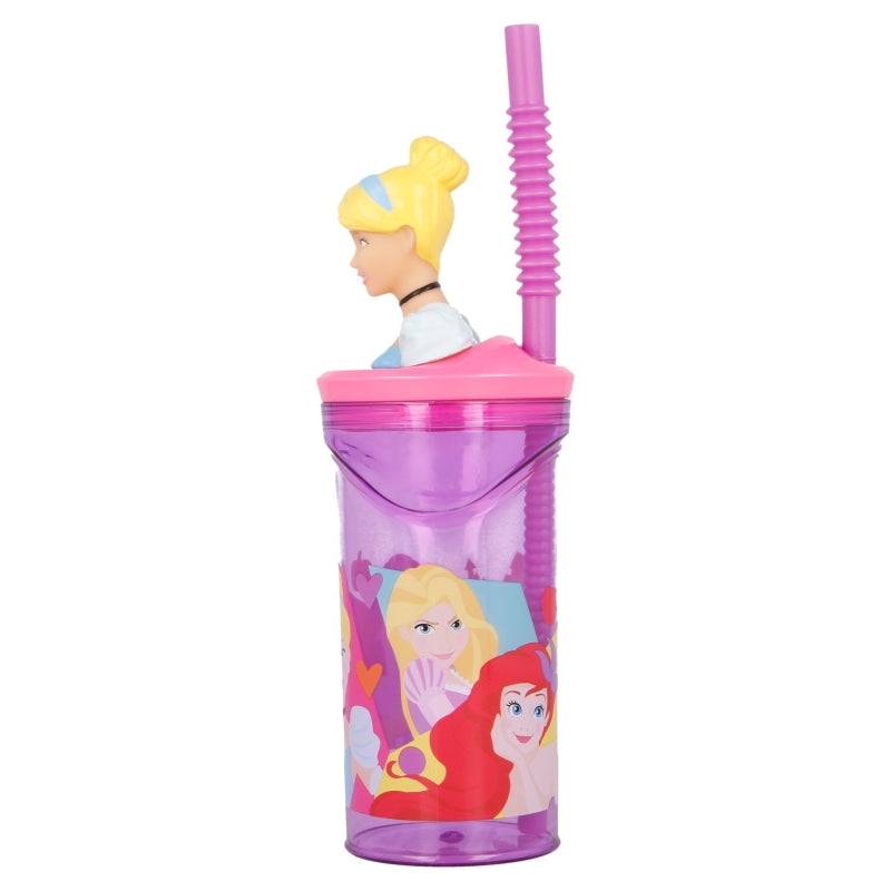 Pahar pentru copii, din plastic, cu pai si figurina, Princesses Multicolor, 360 ml (1)