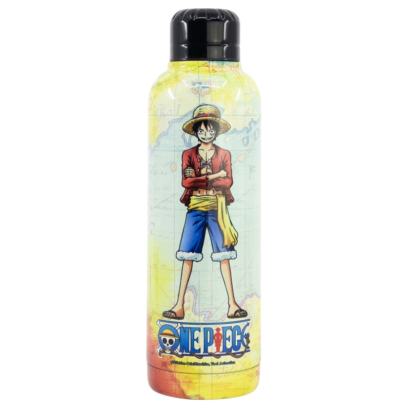 Sticla termoizolanta pentru copii, din otel si sticla, One Piece Multicolor, 515 ml