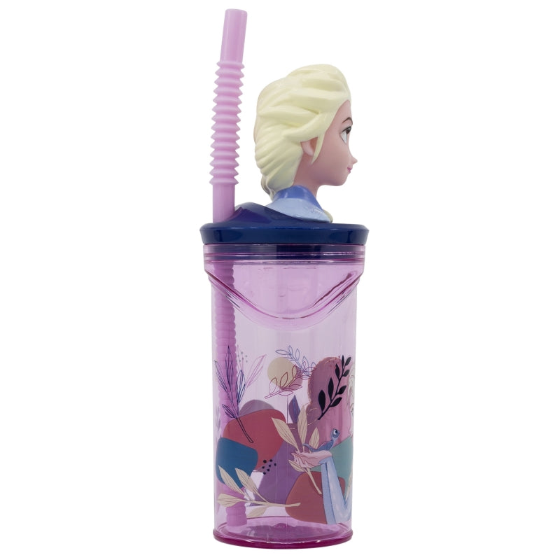 Pahar pentru copii, din plastic, cu pai si figurina, Frozen Multicolor, 360 ml (1)