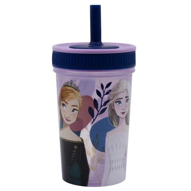 Pahar pentru copii, din plastic, cu pai, Frozen Multicolor, 465 ml