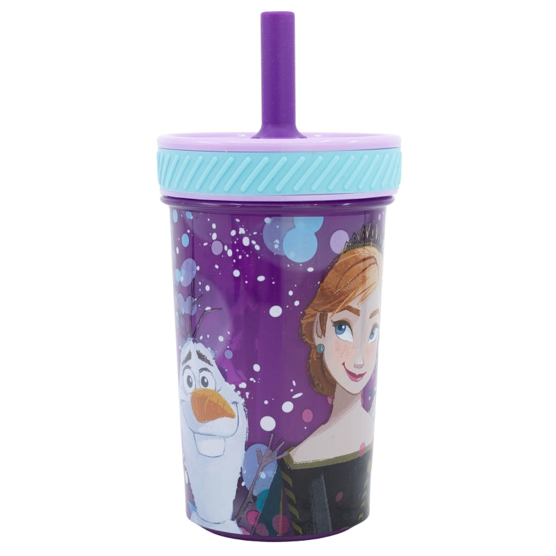 Pahar anti-rasturnare pentru bebe, din plastic, cu pai, Frozen Multicolor, 370 ml