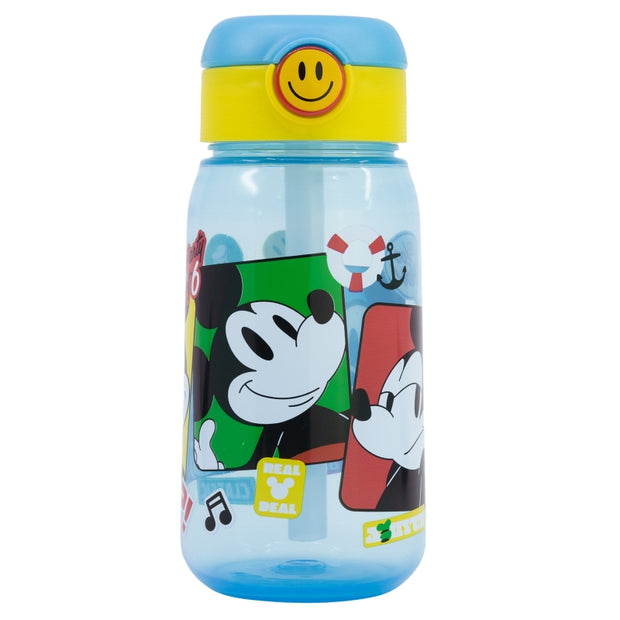 Sticla de apa pentru copii, cu pai, din plastic, Mickey Mouse Multicolor, 510 ml