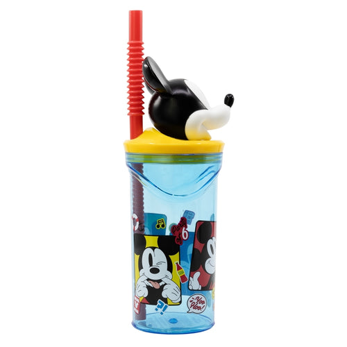 Pahar pentru copii, din plastic, cu pai si figurina, Mickey Mouse Multicolor, 360 ml