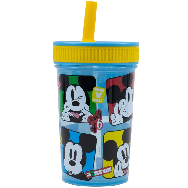 Pahar pentru copii, din plastic, cu pai, Mickey Mouse Multicolor, 465 ml