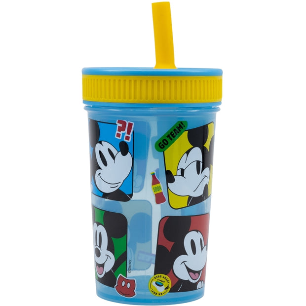 Pahar pentru copii, din plastic, cu pai, Mickey Mouse Multicolor, 465 ml (1)