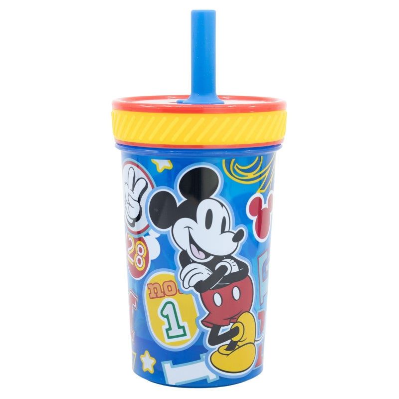 Pahar anti-rasturnare pentru bebe, din plastic, cu pai, Mickey Mouse Multicolor, 370 ml (1)