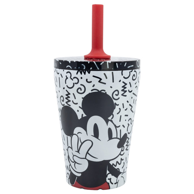 Pahar pentru copii, din otel, cu pai, Mickey Mouse Multicolor, 360 ml