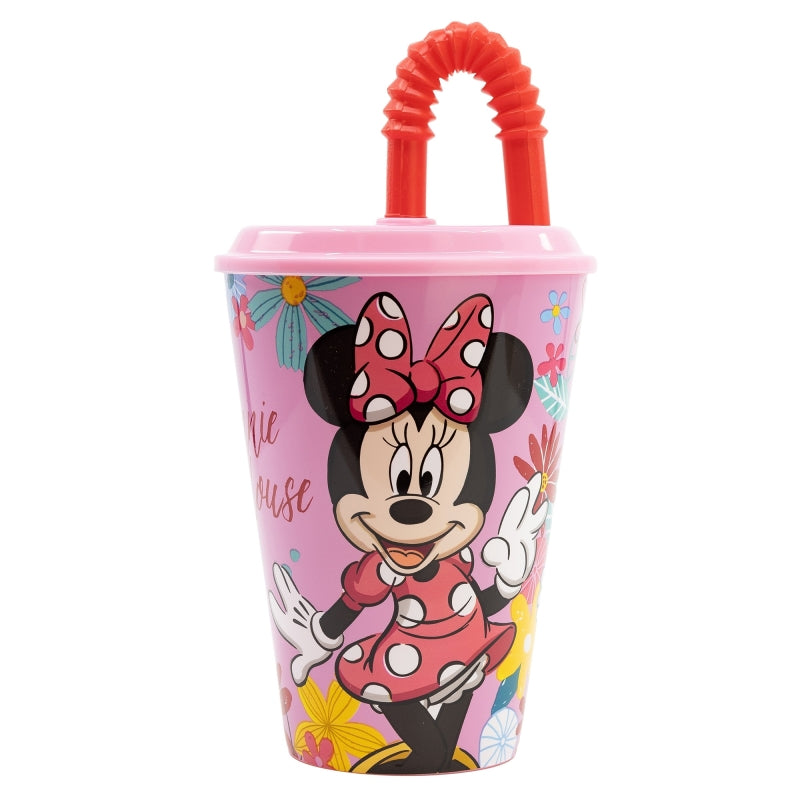 Pahar pentru copii, din plastic, cu pai, Minnie Mouse Multicolor, 430 ml