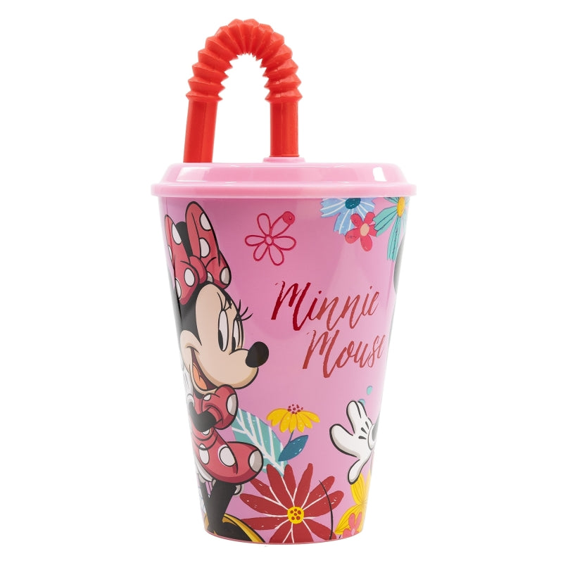 Pahar pentru copii, din plastic, cu pai, Minnie Mouse Multicolor, 430 ml (1)