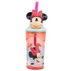 Pahar pentru copii, din plastic, cu pai si figurina, Minnie Mouse Multicolor, 360 ml