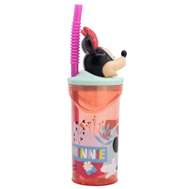 Pahar pentru copii, din plastic, cu pai si figurina, Minnie Mouse Multicolor, 360 ml (1)